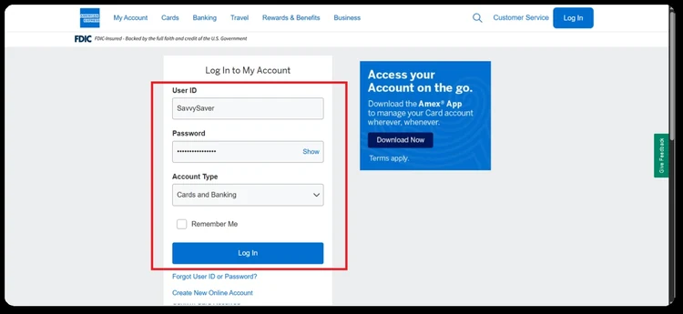 American Express activation step 02