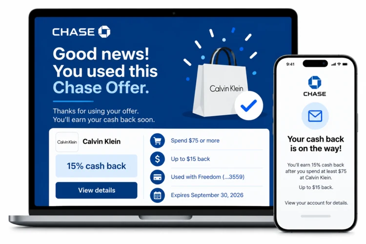 Chase offer confirmation and cash back email